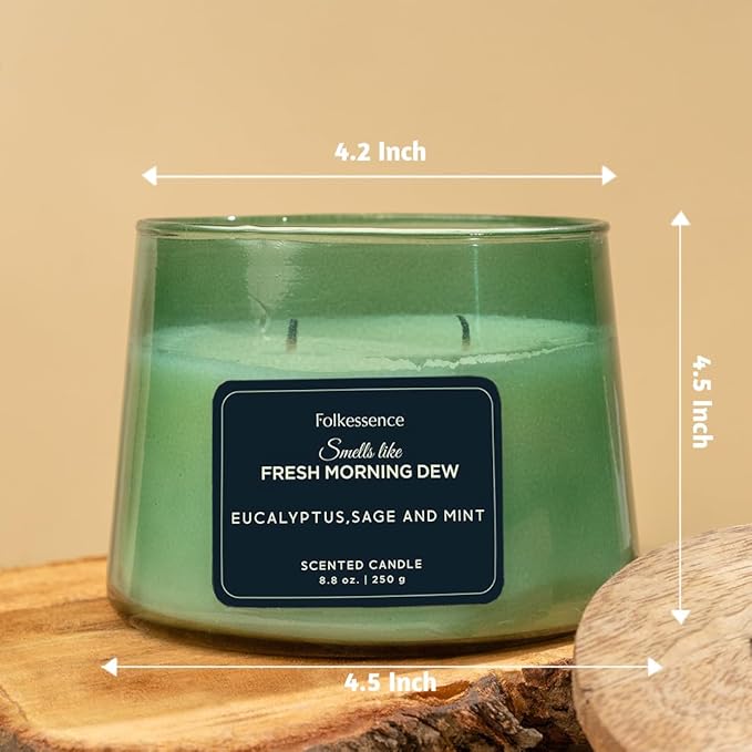 Folkulture Scented Candles – 8.8 Oz | Eucalyptus & Mint Luxury Green Jar Candles for Women, Relaxation Gifts | Stress Relief Evergreen Candle for Aromatherapy, Bath & Body Works with 30 Hrs Burntime