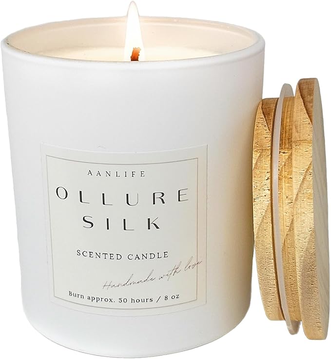 AANLIFE Scented Candle Ollure Silk | Inspired by The Iconic French Fragrance No. 5, Gifts for Women, Aesthetic Home Decor, Organic Coconut Wax Candles, Long Lasting Clean 50 Hour Burn, USA