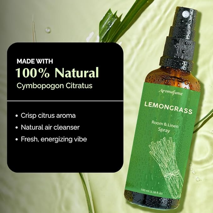 Lemongrass Room Linen & Pillow Spray by Aromafume | 100ml/3.38 fl oz | with Pure Lemongrass Essential Oil | Aromatherapy Spray for Relaxation, Sleep & Stress Relief | Mist for Bedding, Fabrics