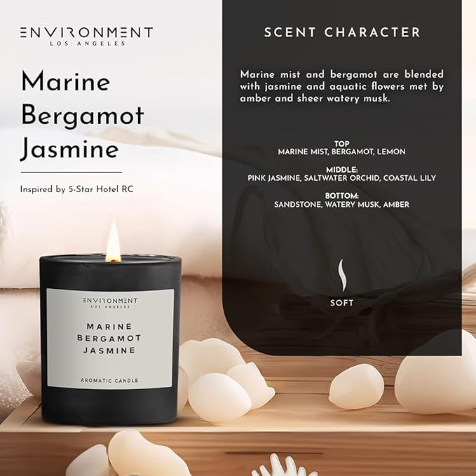 Environment Inspired by 5-Star Resort RC Candle, 8oz Luxury Coconut Apricot Wax Candles for Home (Marine | Bergamot | Jasmine) Home Fragrance Products, 1 Wick Candle, Vegan & Cruelty-Free