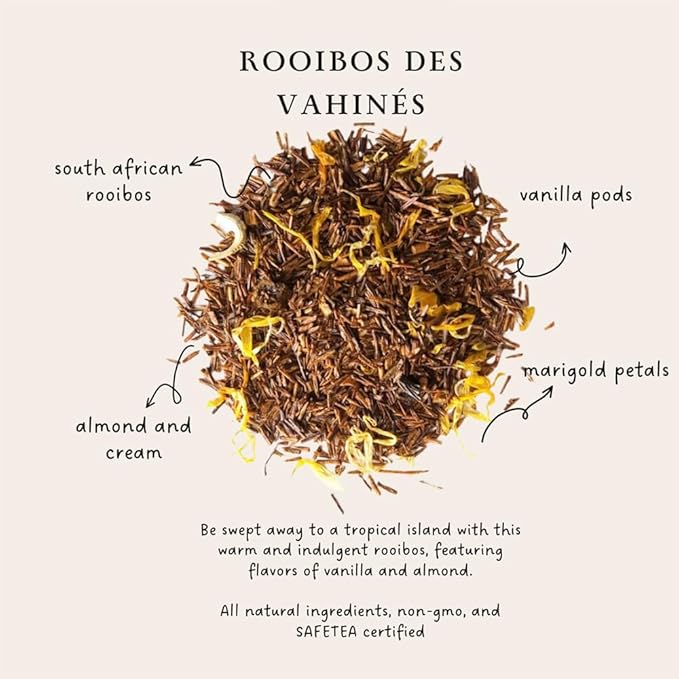 Palais des Thés - Tahitian Rooibos - Caffeine-Free Rooibos Tea with Vanilla & Almond - Premium Tea Bags, Serves 20 Cups