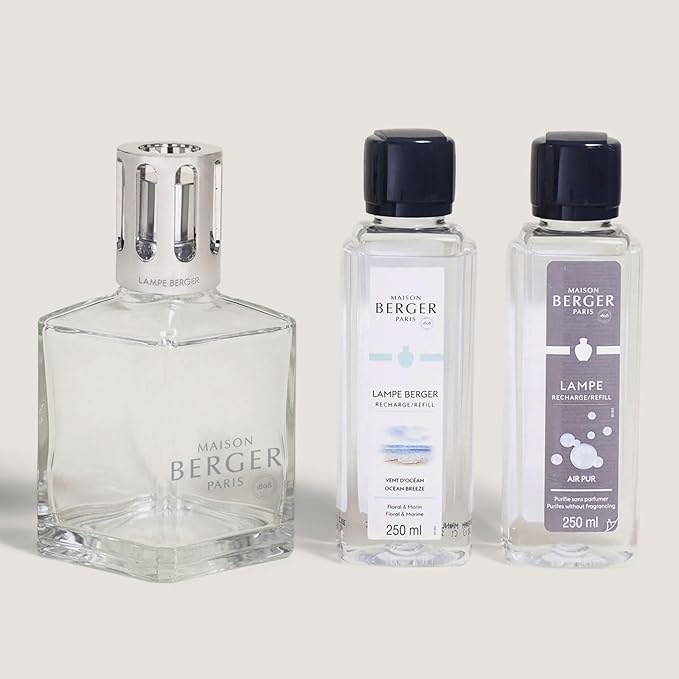 MAISON BERGER Set – Lampe Berger Starter Square Fragrance Diffuser with 2 Refills (Ocean Breeze & So Neutral) – Elegant French Air Purifier – Made in France – 2 × 250 mL (8.45 Fl Oz)