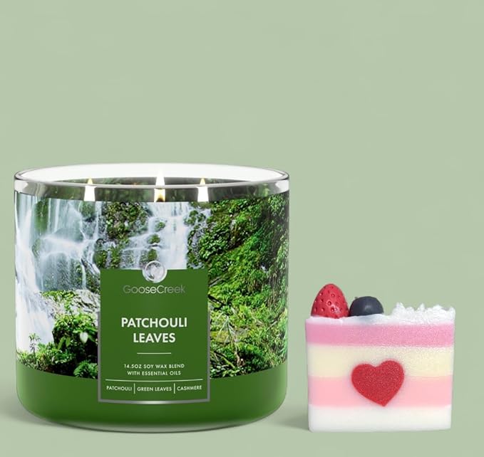 Patchouli Leaves Soy Wax Candle, 14.5 oz, Green Leaves and Cashmere Scent