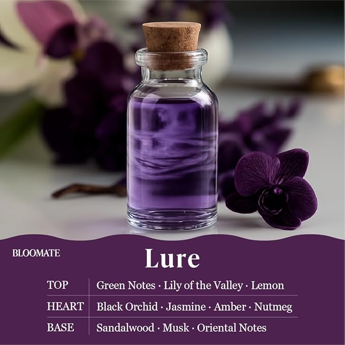 Bloomate Lure Candle – Handcrafted 3.5 oz Soy & Coconut Wax | Black Orchid, Amber & Musk | Plant-Based & Clean-Burning