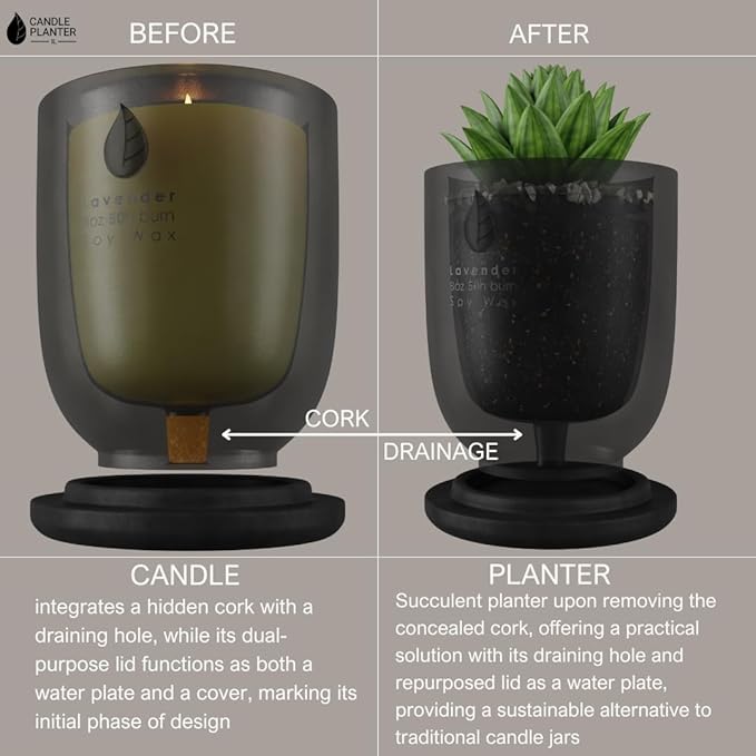 Matani Concrete Cement Candle Planter - Aromatherapy Soy, Dual Purpose Jar - Grey Lavender
