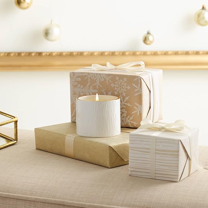 Thymes Frasier Fir Candle - Gilded Collection - Wood Grain Ceramic Design with 24-Karate Gold Rim - Mountain Fresh Fragrance - Elegant Winter Candle Scents - Gifts for Women & Men (Petite, 6 oz)