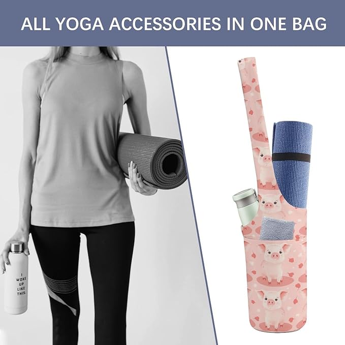 KKdskkds Lovely Pig And HeartYoga Mat Bag Large Opening Long Tote Yoga Mat with Pocket Fit Most Size Mats