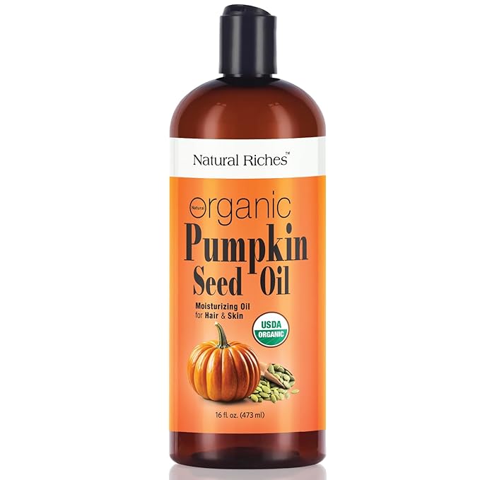 Natural Riches Pumpkin Seed Oil USDA Certified Organic Moisturizer 16oz Pure and Natural Carrier Oil Unrefined, Cold Pressed, Face, Hair, Body & Skin Care Eyelashes,