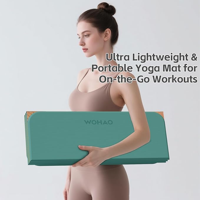 WOHAO 7-Fold Yoga Mat 70"x24" - 1/2 Inch Thick Folding Exercise Mat, Compact Non-Slip TPE Mat for Travel, Storage, Yoga & Home Gym, Lightweight & Portable