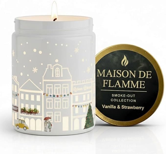 Vanilla & Strawberry Scented Candle (White Jar), 40-Hour Burn, Dual Light Glow, Premium Soy Wax Blend, Dessert-Inspired Aromatherapy Candle for Bedroom & Bathroom – 7oz (200g)