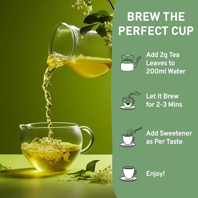 HANDPICK, Green Tea Loose Leaf (255g/9oz) 127 Cups | Non-GMO, 100% Pure Green Tea Leaves Sourced from Himalayas, India | Resealable Ziplock Pouch