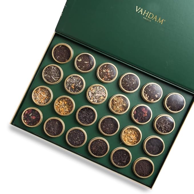 VAHDAM, Luxury Tea Gift Set | 24 Unique Loose Leaf Teas in Tin Caddies - Premium Tea Gift Box |Gluten Free & Non GMO | Gifts for Women, Men & Adults