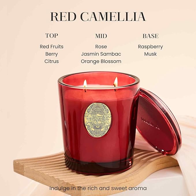 M&SENSE Large Two-Wick Strong Soy Candle | Red Camellia & Vivid Red | 19.8 oz, 120H Burn Time | Luxury Scented Candle for Relaxation, Gifting, Home Décor | Ideal for Bedroom, Office, Party Ambiance