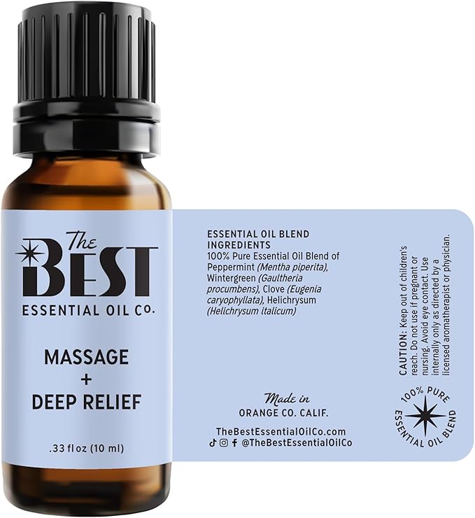 The Best Massage + Deep Relief Essential Oil Blend- Premium Grade- 100% Pure & Natural for Aromatherapy, Diffuser, Spa, Massage, Air Freshener- 10 ml (.33 fl oz)