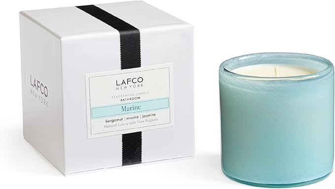 LAFCO New York Signature Candle, Marine - 15.5 oz - 90-Hour Burn Time - Reusable, Hand Blown Glass Vessel - Made in The USA