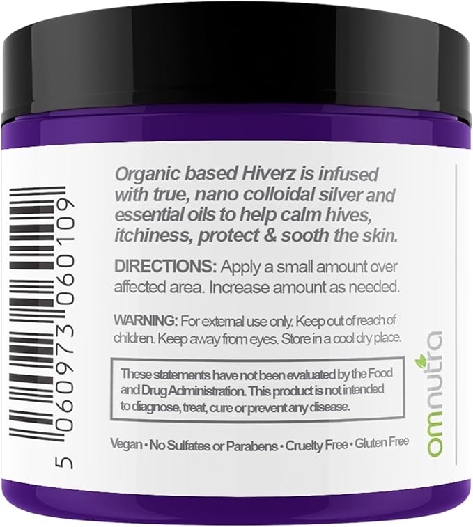 Hiverz Hives Relief Cream - 4OZ Anti Itch Cream Extra Strength Colloidal Silver Hives Treatment Cream for Itchy Skin Relief Antihistamine Hydrocortisone Free Itch Relief for Humans Urticaria