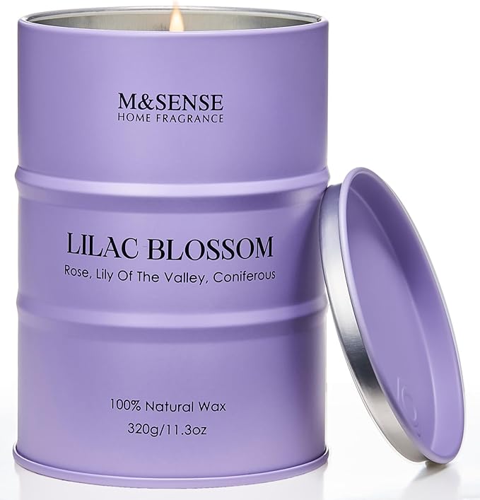 M&SENSE Lilac Blossom Soy Candles for Home Scented, 11.3oz 70 Hour Long Burning Aromatherapy Candle for Stress Relief Meditation Yoga Relaxing SPA, Housewarming Gifts for Women