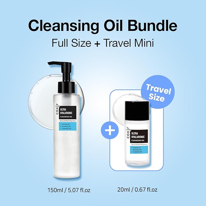 coxir ULTRA HYALURONIC ACID CLEANSING OIL 5.07 fl.oz + 0.67 fl.oz l Oil Cleanser, Hyaluronic Acid, Collagen, Hydrating, Smoothing, Calming, Moisturizing, Korean Skin Care