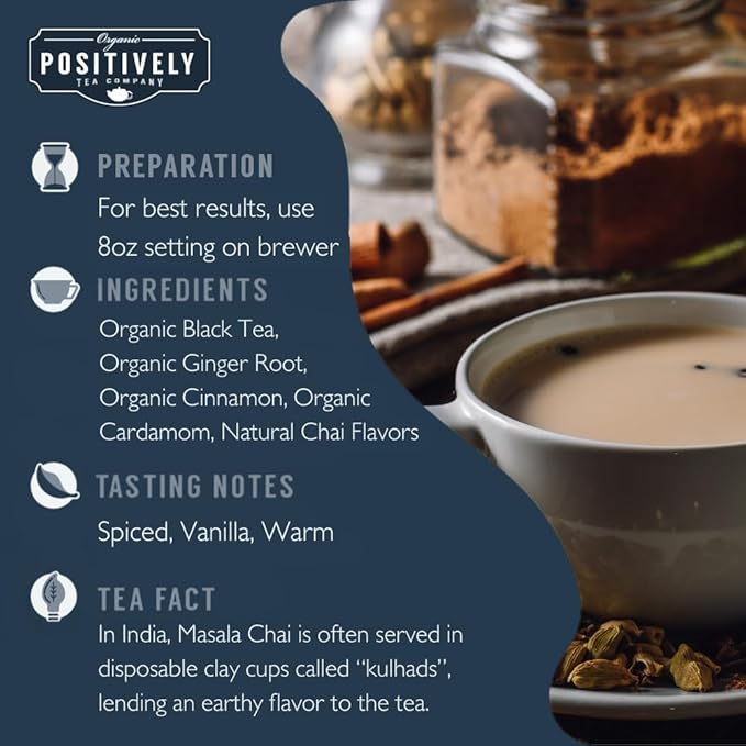 Organic Positively Tea Company, Masala Chai Black Tea, K-Cup Compatible, 24 Pods