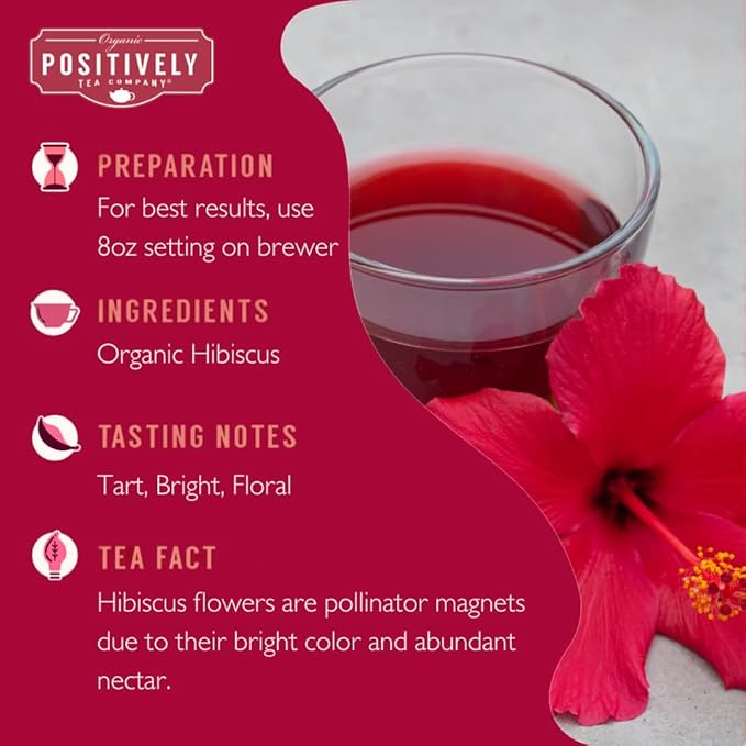 Organic Positively Tea Company, Hibiscus Herbal Tea, K-Cup Compatible, 24 Pods