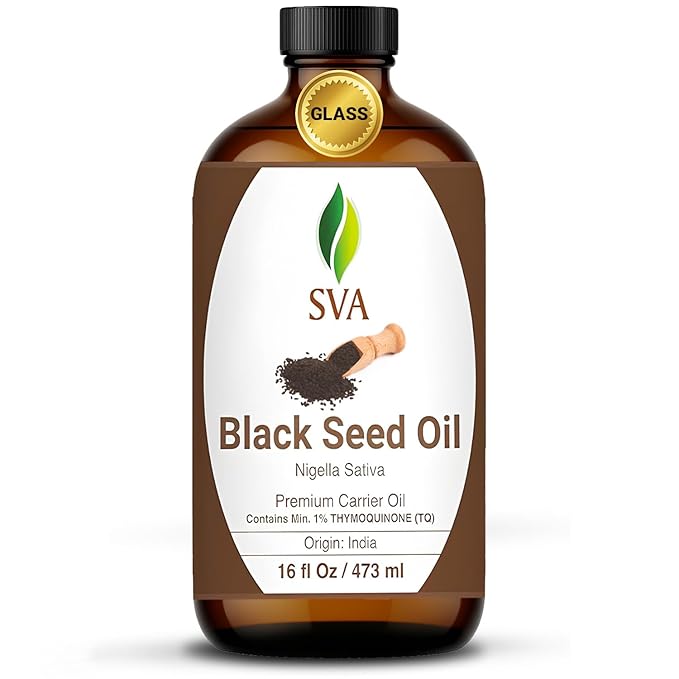 SVA Black Seed Oil - 16 Fl Oz – 100% Natural Cold Pressed Black Seed Oil - for Face, Skin Care, Hair Care, Scalp Massage & Body Massage – Carrier Oil