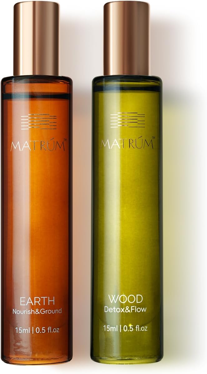 MATRUM Deep Relax & Ease Anxiety Essential Oil Roll On Set, 100% Pure Aromatherapy Oils for Stress Relief, Calming & Emotional Balance, Pet Friendly, Portable, Wood & Earth Duo, 1 Fl Oz