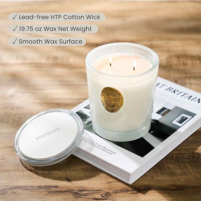 M&SENSE Large Two-Wick Soy Candle | Creamy Vanilla Pie & White | 19.8 oz, 120H Burn Time | Luxury Scented Candle for Relaxation, Gifting, Home Décor | Ideal for Bedroom, Office, Party Ambiance