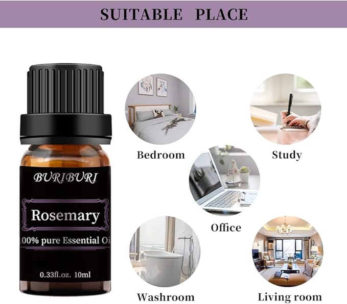 BURIBURI Rosemary Essential Oil 100% Pure, Undiluted, Natural, Organic Aromatherapy Rosemary Oil Essential Oils 10ML