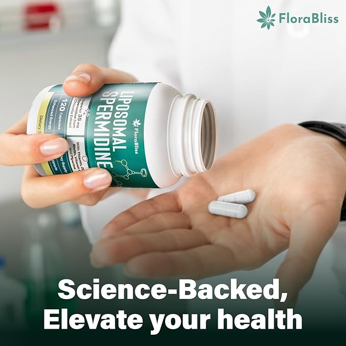 FloraBliss 35mg Spermidine Supplement from Chlorella with Thiamin, Zinc, Biotin, & Vitamin C | 120 Capsules | Gluten-Free for Cellular Renewal, Healthy Aging & Vitality Support | 60-Day Supply