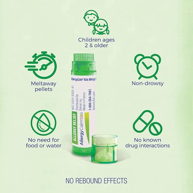 Boiron AllergyCalm Kids Homeopathic Medicine for Allergy Relief 3 Tubes Box (Pack of 2)