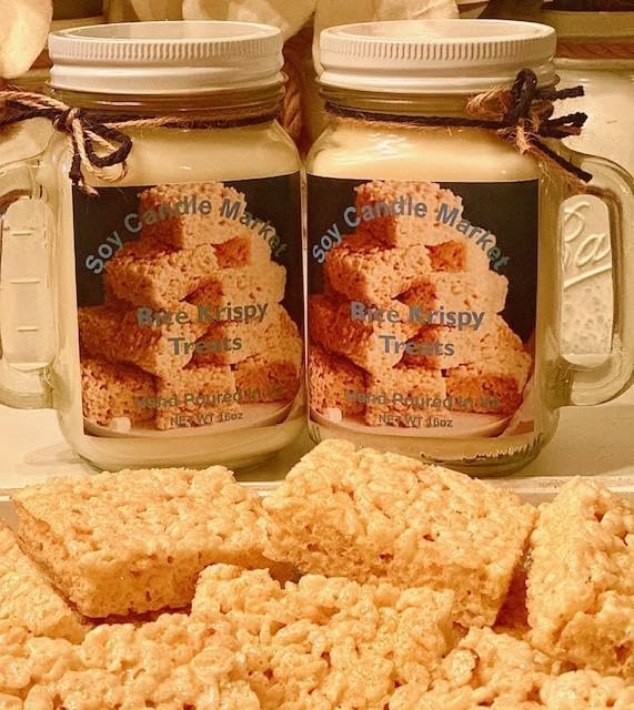 Soy Scented Candles | Handmade & Highly Aromatic Candles Burns Upto 85 Hours in Glass Jar - Perfect for Home Decor, Wedding, Birthday, Dinner (Rice Krispy Treats, 16 oz)