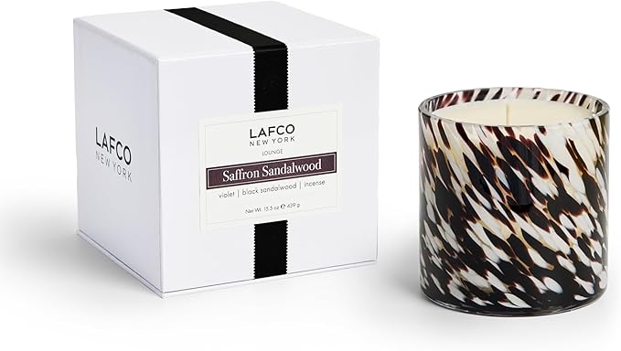 LAFCO New York Signature Fall Candle, Saffron Sandalwood - 15.5 oz - 90-Hour Burn Time - Reusable, Hand Blown Glass Vessel - Made in The USA
