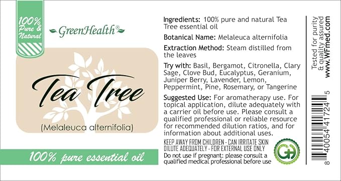 Tea Tree Essential Oil – 16 fl oz (473 ml) – 100% Pure & Undiluted – Steam-Distilled Melaleuca – Amber Glass Bottle – Natural Cleaning, Diffuser, and DIY Use – GreenHealth