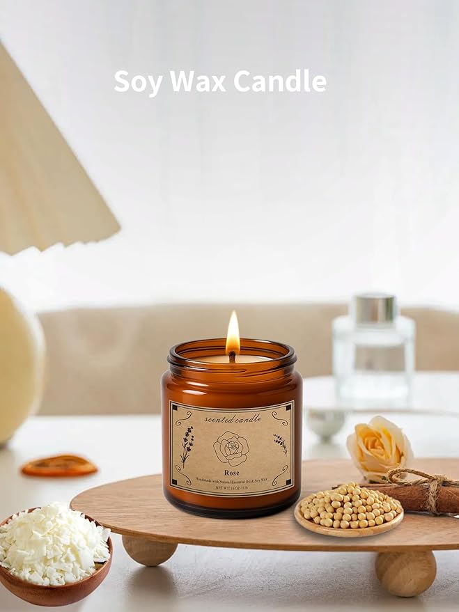 Scented Candles Gift, 16oz Large Jar Scented Candle – Rose Soy Wax Candle with 100 Hour Burn Time, Long Lasting Aromatherapy Candle for Romantic Home Fragrance, Bedroom Décor & Gift for Her/Him