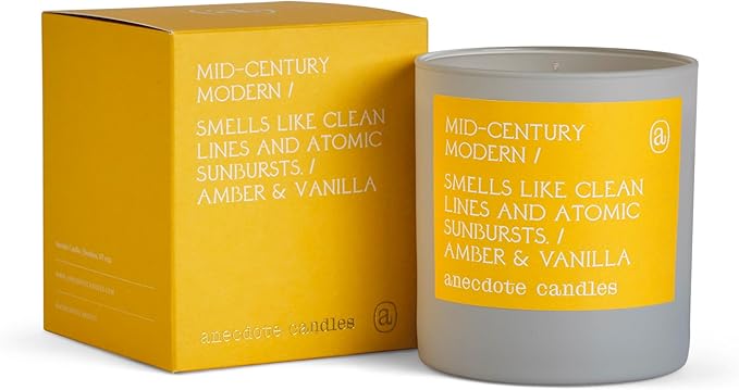 Anecdote 'Mid-Century Modern' Coconut Soy Wax Candle Tumbler | Premium Hand Poured & Long Burning | Amber & Vanilla Scent | Phthalate-Free | for Home, Office, Gift - 9 Oz