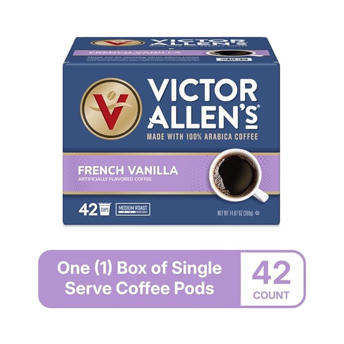 Victor Allen's Coffee French Vanilla Flavored Coffee, Medium Roast, 42 Count, Single Serve Coffee Pods for Keurig K-Cup Brewers