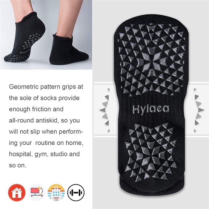 Hylaea Unisex Non Slip Socks with Grip for Yoga, Hospital, Pilates, Barre | Ankle, Cushioned