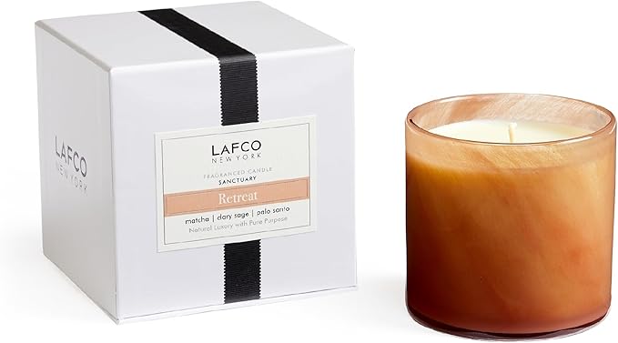 LAFCO New York Signature Candle, Retreat - 15.5 oz - 90-Hour Burn Time - Reusable, Hand Blown Glass Vessel - Made in The USA