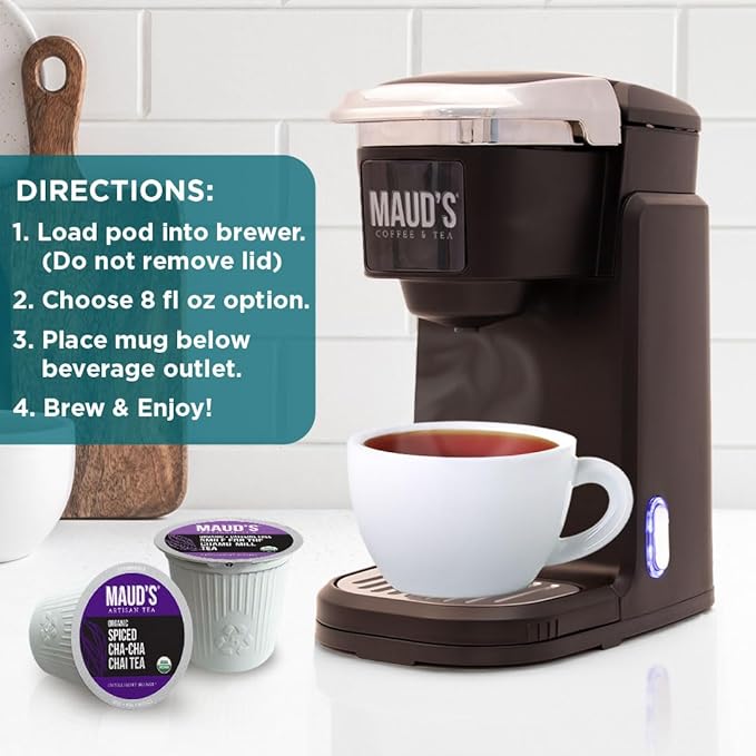 Maud's 9 Blend Organic Tea Pods Variety Pack, 48 ct, 9 Assorted Flavors, Recyclable Single Serve Pods –100% Gourmet Blended Tea Leaves, Compatible with Keurig K Cups Maker