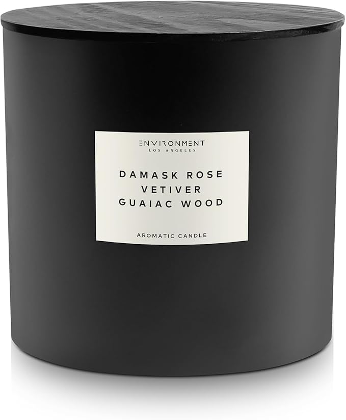 Environment Inspired by 5-Star Resort FMT Candle, 55oz Luxury Coconut Apricot Wax Candles for Home (Damask Rose | Vetiver | Guaiac Wood) Home Fragrance Products, 4 Wick Candle, Vegan & Cruelty-Free