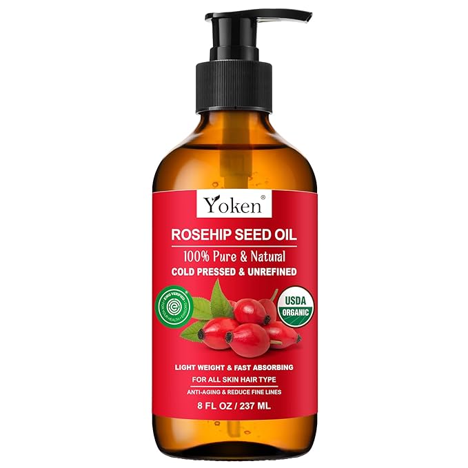 Rosehip Seed Oil Organic, USDA Certified 100% Pure Rosehip Oils for Skin & Hair, 8 fl oz Cold Pressed Rose Hip Oil for Full Body Care, Moisturizing, Gua Sha, Massage, Carrier Oil