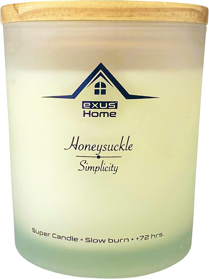 Exus Hand Crafted, Soy Wax, Wood Wick, Aromatic Candle. Non-Toxic (Honeysuckle/Simplicity)