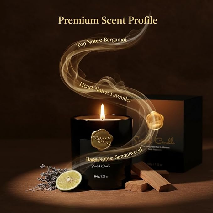 Luxurious Scented Candle-Amber Allure-Aromatherapy Jar Candles for Relaxation & Sleep -7 oz- 45 Hours Clean Burn-Hand-Cast -100% Natural Soy Wax -Valentine’s Day Gift