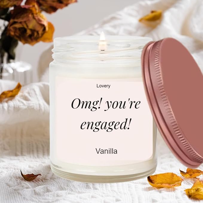 OMG, You're Engaged, Vanilla Scented Soy Wax Candle for Home, Engagement Gift, 9oz Clear Jar, 50 Hour Burn Time, Fiance Gifts for Women, Engagement Gifts for Couples