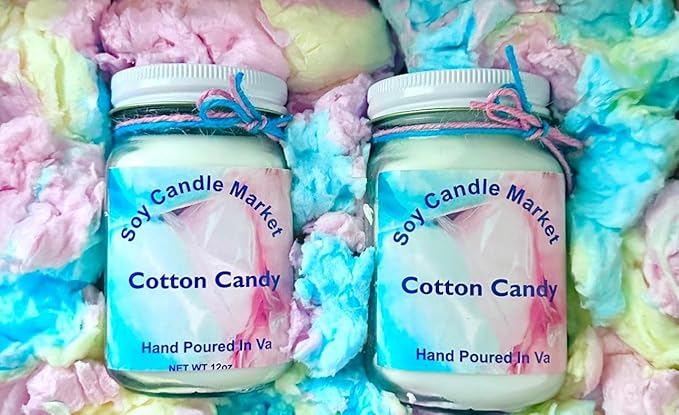 Soy Scented Candles | Handmade & Highly Aromatic Candles Burns Upto 85 Hours in Glass Jar - Perfect for Home Decor, Wedding, Birthday, Dinner (Cotton Candy, 12 oz)
