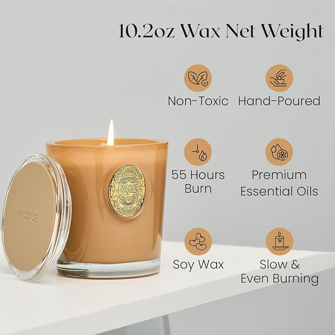 M&SENSE Natural Soy Candle| Santal Brown | 10.2 oz, 55H Burn | Luxury Scented Candle for Relaxation, Gifting, Home Décor | for Bedroom, Office, Party