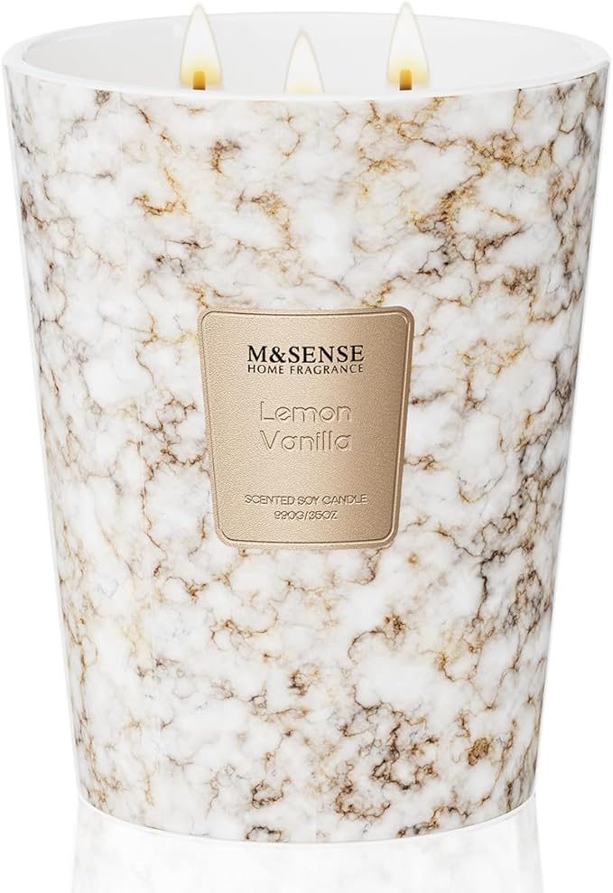 M&SENSE Extra Large Candle 35oz 150H Sugared Lemon Zest Scented Candle, 3 Wick Highly Scented Jar Candle, XL Candles Gift for Stress Relief, Meditation, Yoga