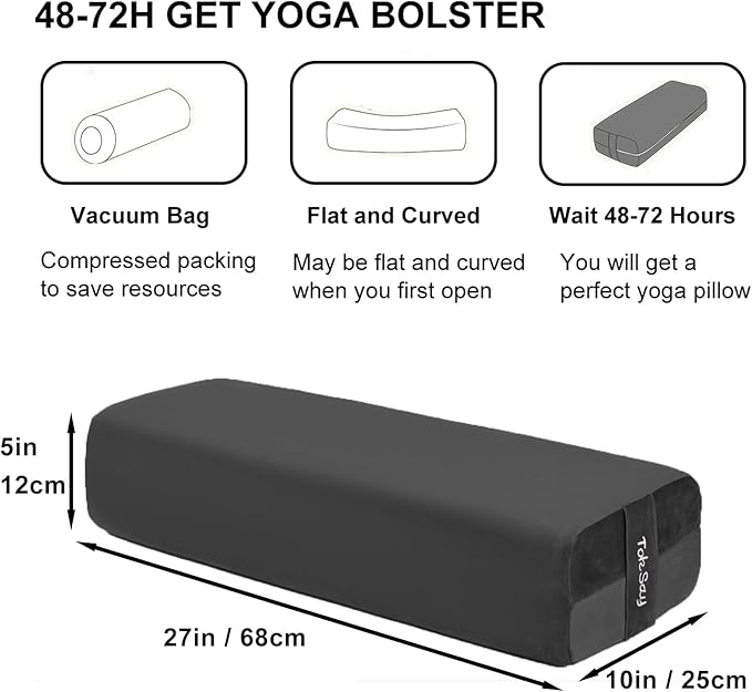 TokSay Rectangular Yoga Bolster Pillow, Meditation Pillow for Yin & Restorative Yoga, Filled with Wasted Sponge