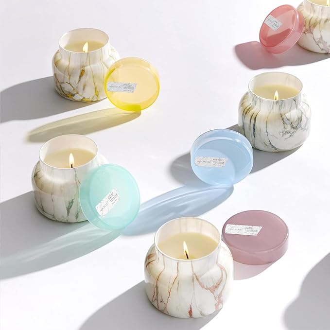 Capri Blue Modern Marble Jar Candles - Luxury Scented Candles for Home - Long Lasting Soy Wax Blend - Scented Home Decor Gifts - Blue Jean (8 oz)
