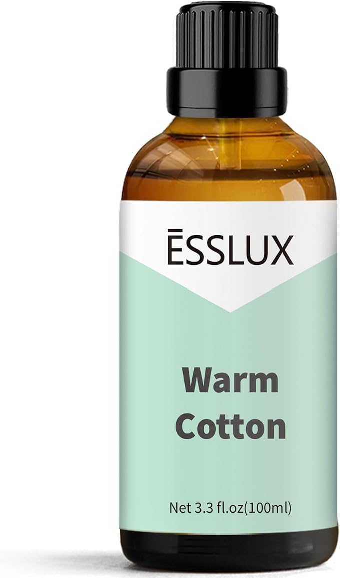 Warm Cotton Fragrance Oil, ESSLUX Large Single Scented Oils 100 ml (3.3 oz), Fresh Clean Aromatherapy Essential Oils for Home for Diffuser, Massage, Soap, Candle Making Scents
